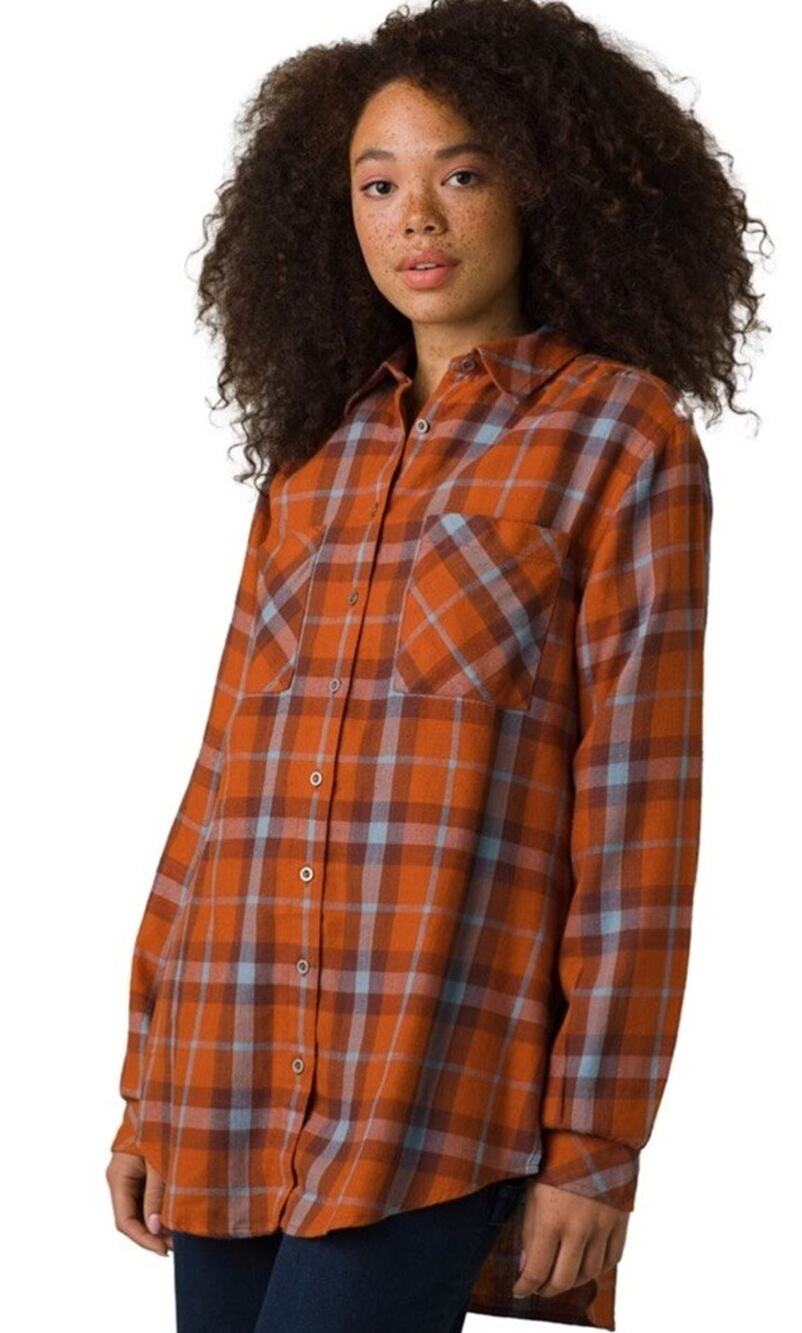 Prana Womens Small Breezly Organic Cotton Blend Flannel Plaid Button Up Shirt